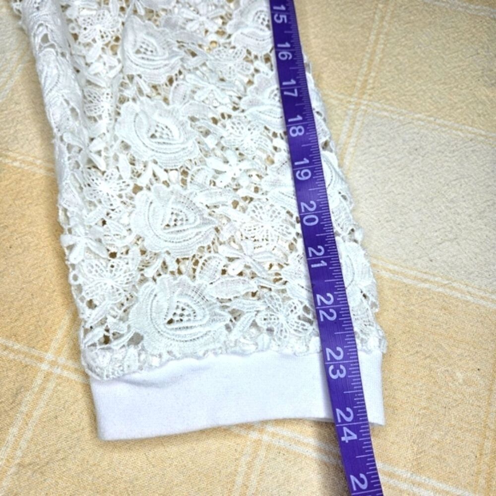 Berek Vintage White Denim Lace Sleeves Sequin Embroidered Boho Chic Jean Jacket - Picture 12 of 13